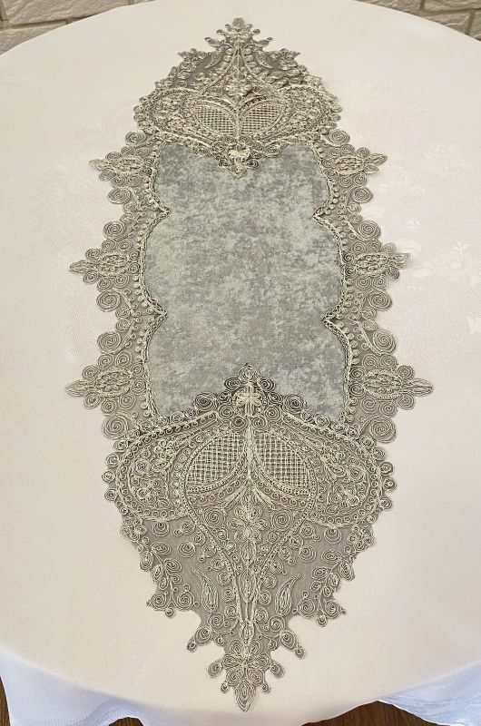Доріжка велюрова Acme з мереживом 40*140 Payidar Silver