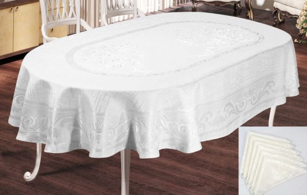 Скатертина Sagol тефлон 160x350 ovale Sgl-003 White + 10 серветок *