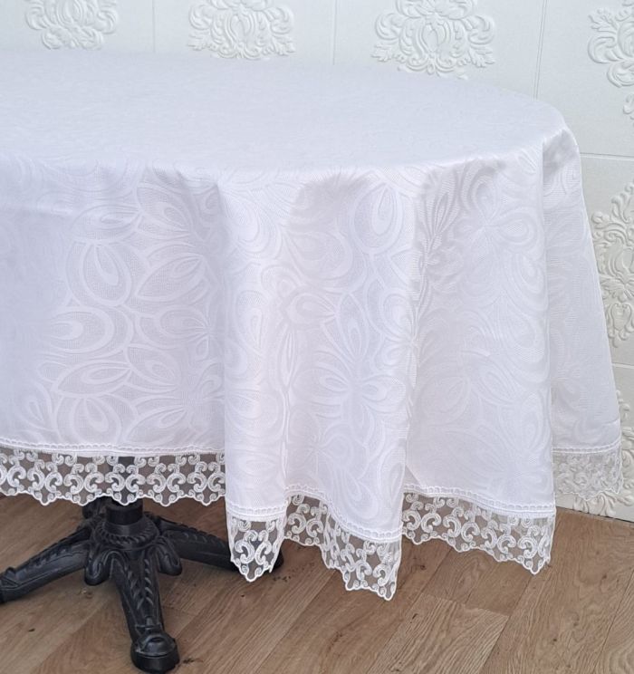 Скатертина Masali поліестер з мереживом 160х260 ovale Model 514 White