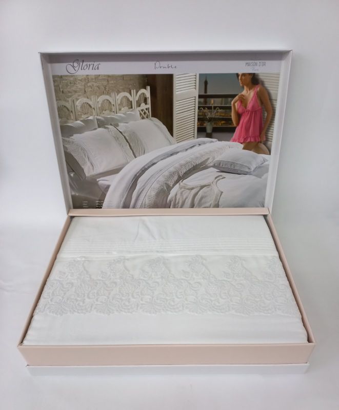 Постільна білизна Maison D'or сатин з мереживом 200х220 Gloriya White