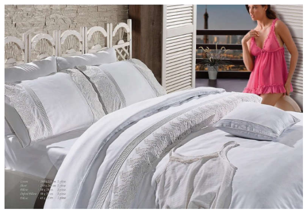Постільна білизна Maison D'or сатин з мереживом 200х220 Gloriya White