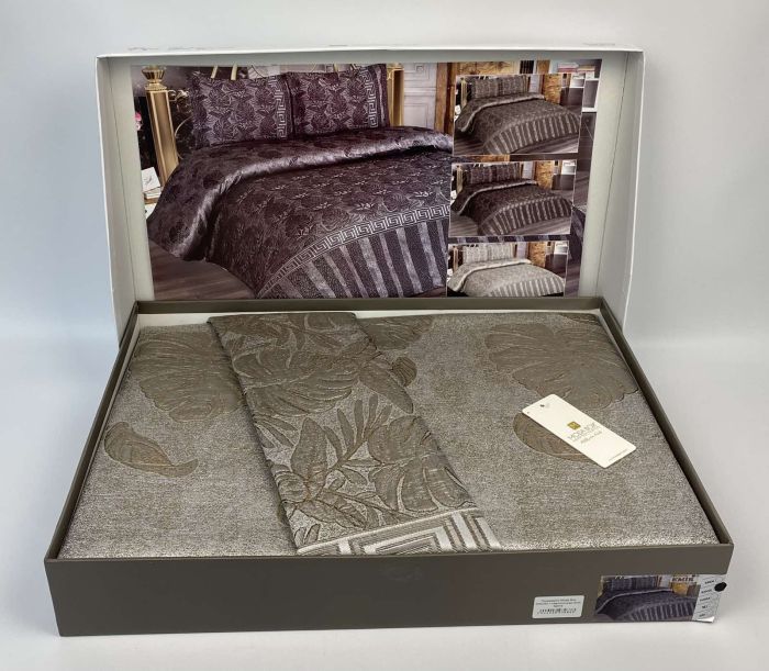 Покривало Moda Box 240х260 з наволочками Emir Kahve