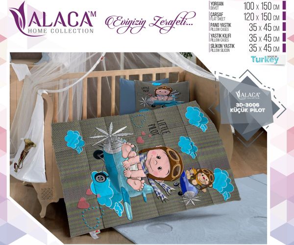Набір дитячий Alaca: ковдра + подушка + простирадло + наволочка 3D Kucuk Pilot