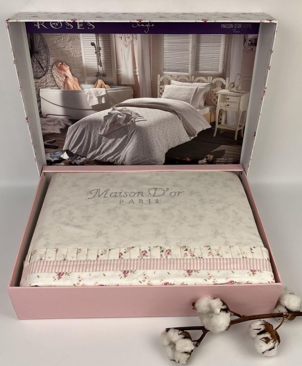 Постільна білизна Maison D'or сатин 160х220 Roses Ecru-Pink