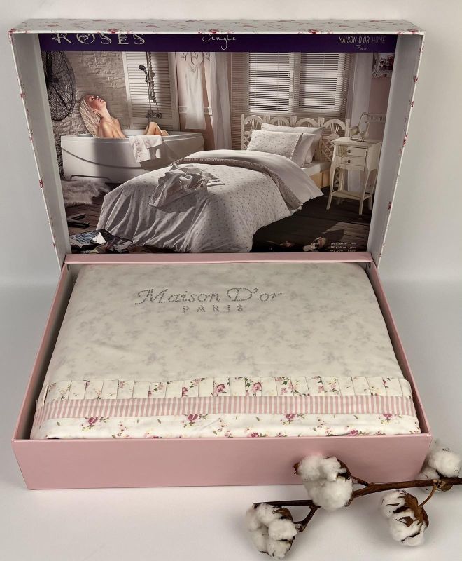 Постільна білизна Maison D'or сатин 160х220 Roses Ecru-Pink
