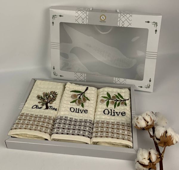 Набір вафельних рушників Nilteks 3шт Qualite Olive-1