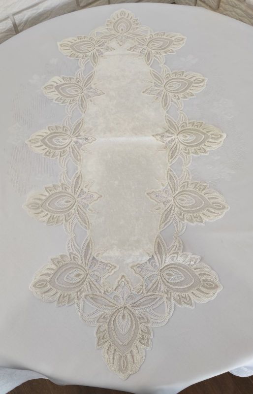 Доріжка велюрова Acme з мереживом 45*100 Cinar Cream