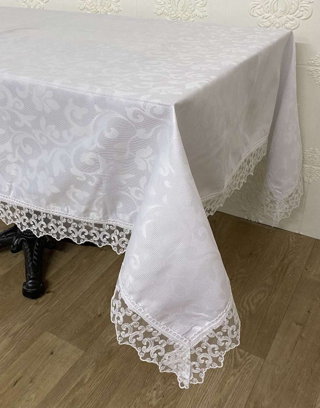 Скатертина Masali поліестер з мереживом 160х220 Model 512 White