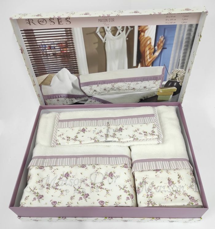 Рушники Maison D'or 3шт Roses Dark Lilac Ecru