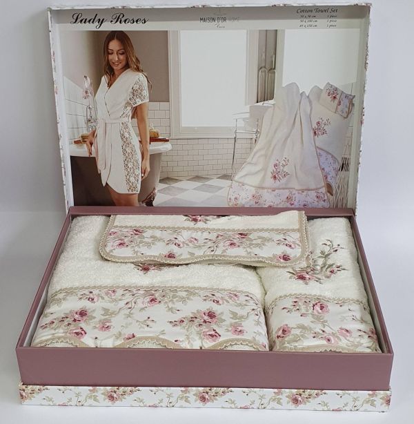 Рушники Maison D'or 3шт Lady Roses Ecru-Beige