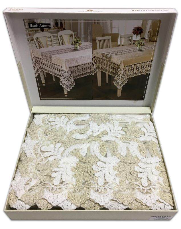 Скатертина Велюр Acme Tekstil 110x160 Amora Krem-Gold