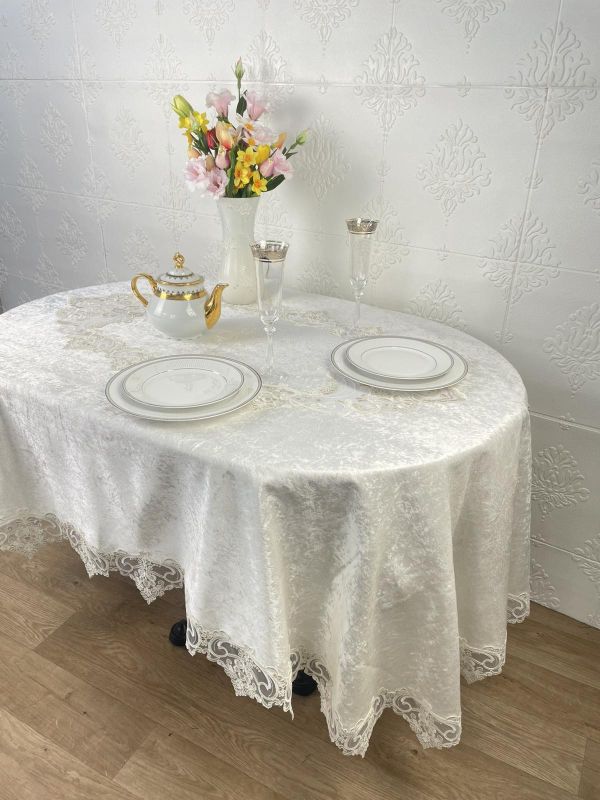 Скатертина Велюр Acme Tekstil 160x300 ovale Melisa Krem PVS