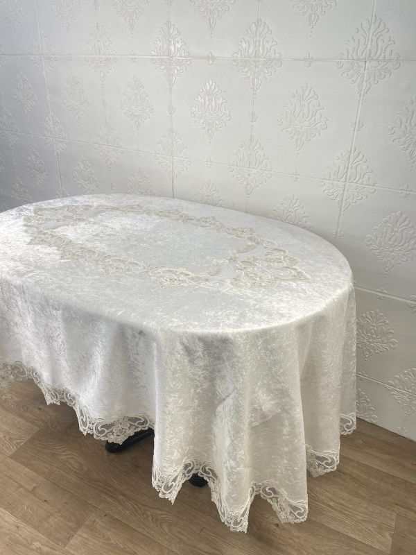 Скатертина Велюр Acme Tekstil 160x300 ovale Melisa Krem PVS