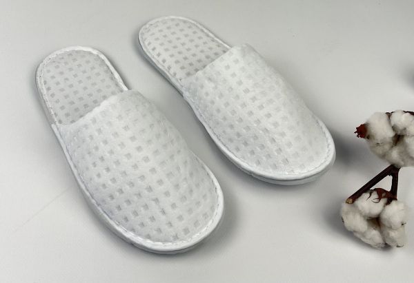 Тапочки велюр Клітинка Білі