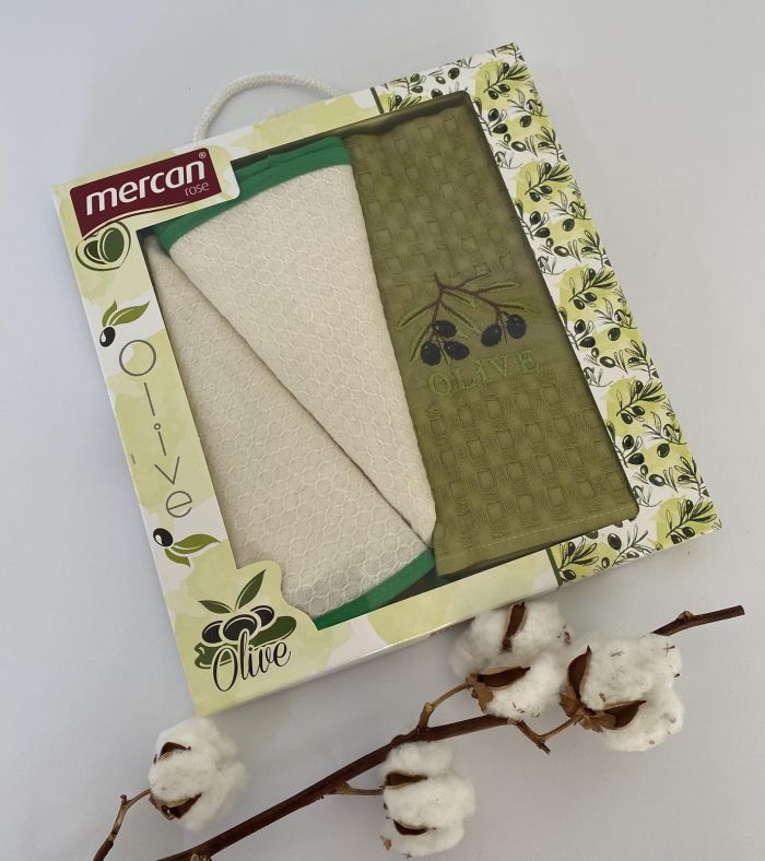 Набір кухонних рушників  Mercan 3шт "Pizza" Olive 1