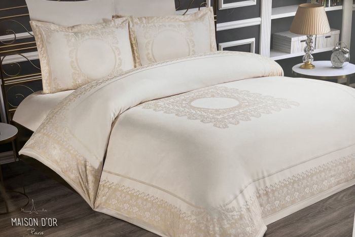 Постільна білизна Maison D'or сатин бамбук з вишивкою 200х220 Tom Ross Ecru-Beige