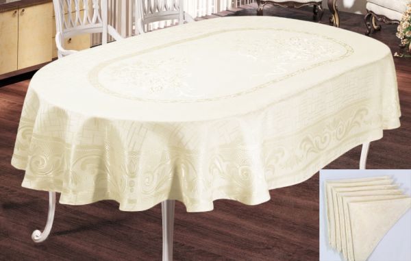 Скатертина Sagol тефлон 160x260 ovale Sgl-003 Cream + 8 серветок *