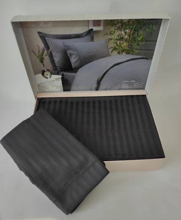 Постільна білизна Maison D'or сатин страйп 160х220 Rails Anthracite