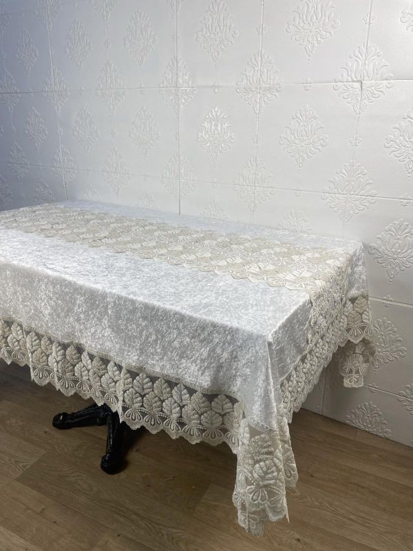 Скатертина Велюр Acme Tekstil 160x220 Lux Queen Krem-Gold PVS