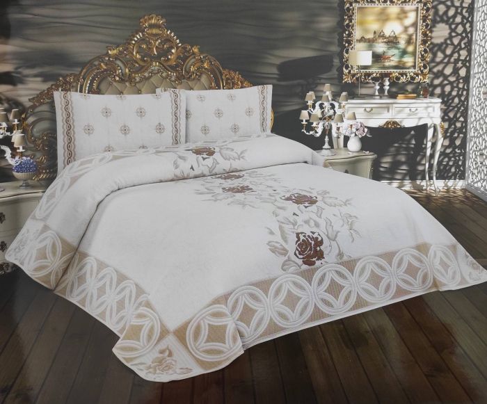 Покривало My Bed Жакард 240x260 з наволочками Flora Cappucino