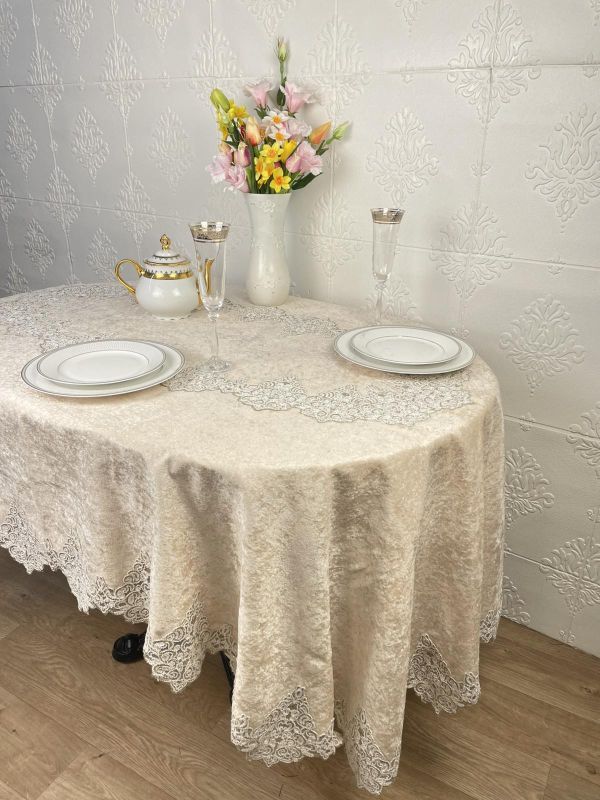 Скатертина Велюр Acme Tekstil 160x220 ovale Queen Capiccino PVS