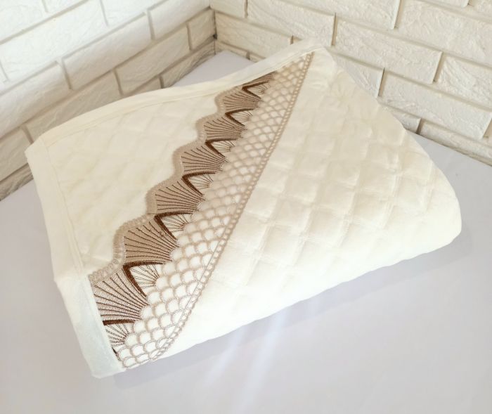 Покривало велюрове з мереживом Model-5 200x230 Milk