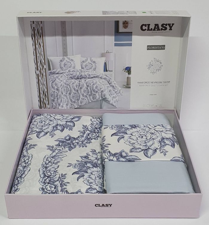 Постільна білизна CLASY ранфорс 200x220 см FLORESTA V2 MAVI