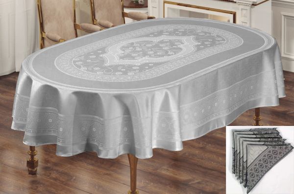 Скатертина Sagol тефлон 160x220 ovale St-052 Grey + 6 серветок *