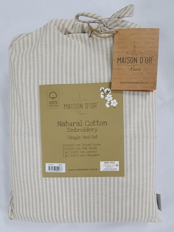 Постільна білизна Maison D'or ранфорс полоска 160х220 Lines stripes Beige