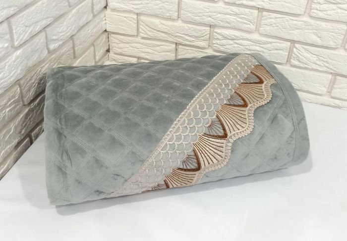 Покривало велюрове з мереживом Model-5 200x230 Gray