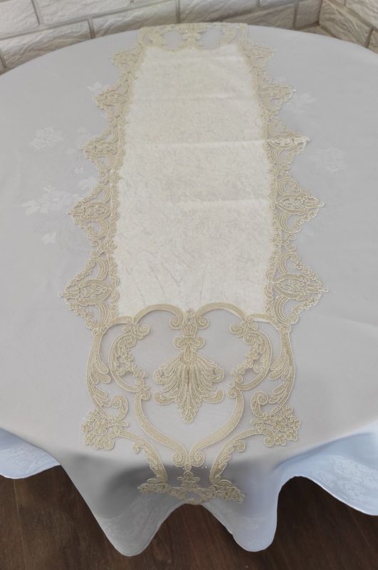 Доріжка велюрова Acme з мереживом 40*140 Odin Cream