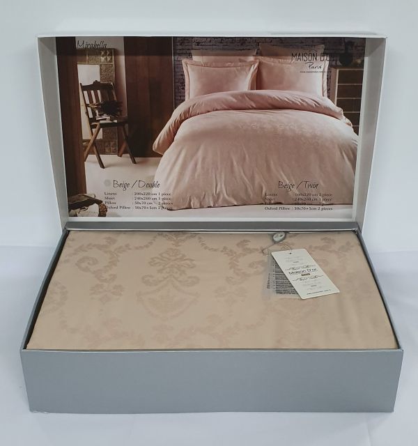 Постільна білизна Maison D'or сатин жаккард 260х240 King Size Mirabella Beige