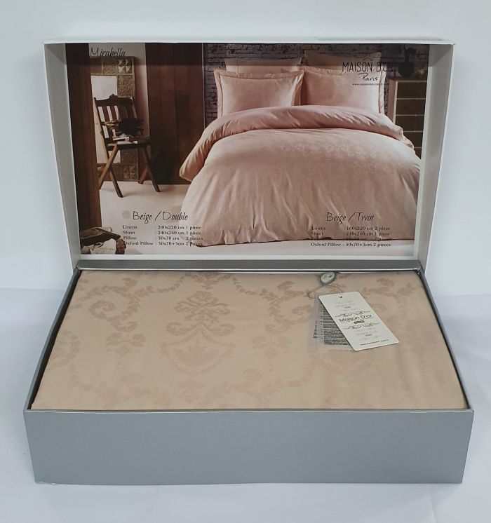 Постільна білизна Maison D'or сатин жаккард 260х240 King Size Mirabella Beige