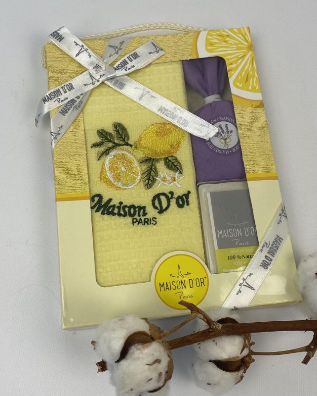 Подарунковий кухонний рушник+мило саше Maison D'or "Lavander" Lemon