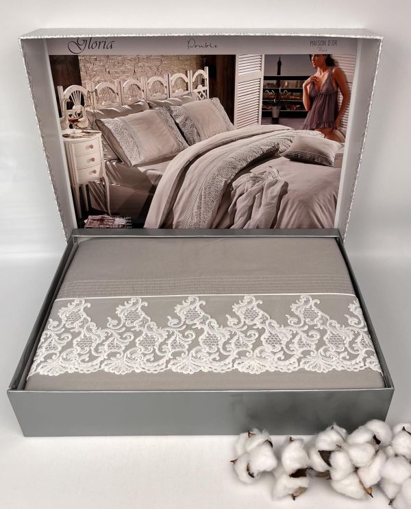 Постільна білизна Maison D'or сатин з мереживом 200х220 Gloriya Grey