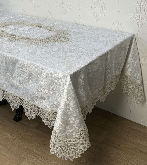 Скатертина Велюр Acme Tekstil 160x220 Melek Krem PVS
