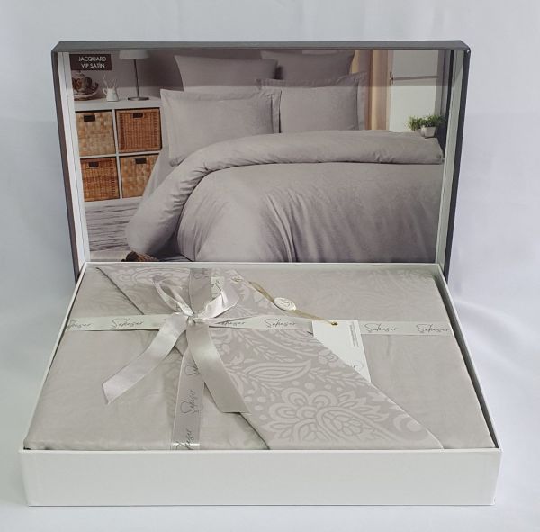 Постільна білизна Saheser Jacquard Vip Satin 200X220 Cucumbers Light Gri