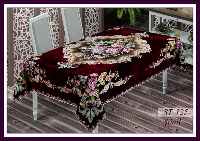 Скатертина велюрова Sagol 160х350 St-125 V-4 Bordo