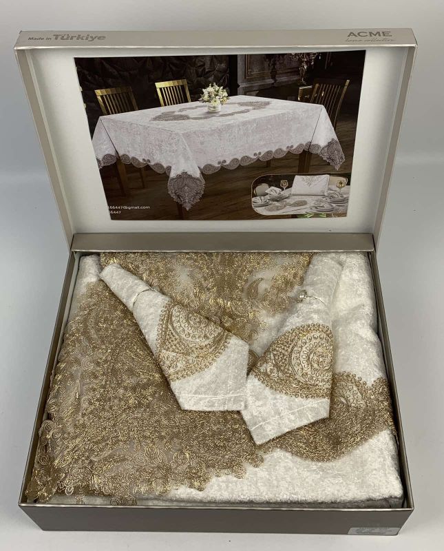Скатертина Set Велюр Acme 160x220 Salyangoz Cream-Silver