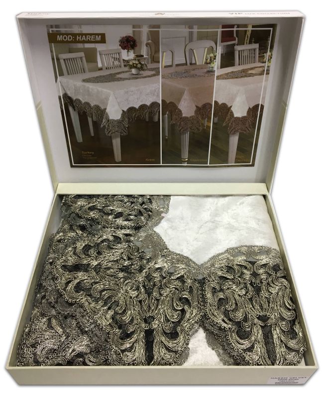 Скатертина Велюр Acme Tekstil 160x220 Harem Krem-Silver