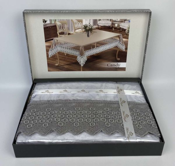 Силіконова скатертина з мереживом Maison Royale 160х300 Candy Siver