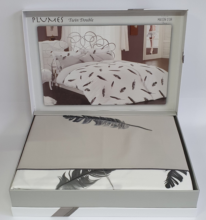 Постільна білизна Maison D'or сатин з вишивкою 160х220 Plumes Grey