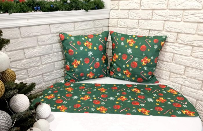 Набір новорічний "Print" доріжка 35х185 + 2 наволочки 45х45 Yesil