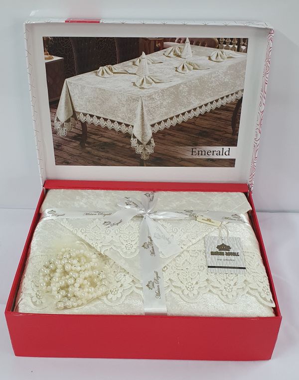 Скатертина Set Велюр Maison Royale 160x220+8 psc Emerald Cream