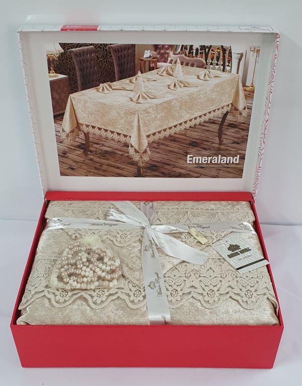 Скатертина Set Велюр Maison Royale 160x220+8 psc Emerald Cappucino