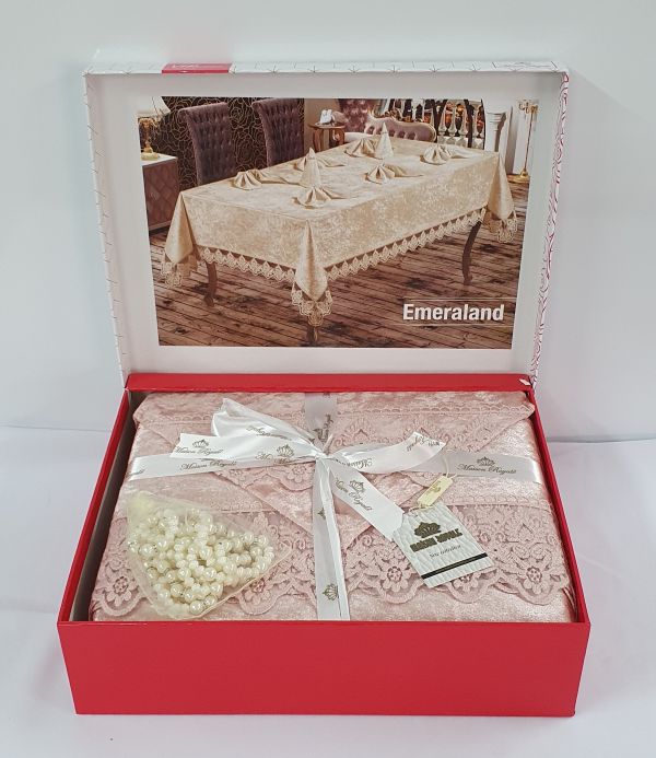 Скатертина Set Велюр Maison Royale 160x300+12 psc Emerald Powder