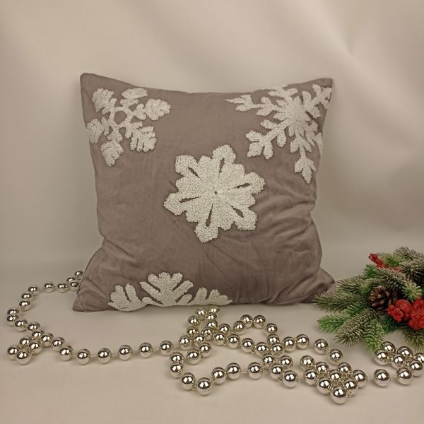 Наволочка новорічна велюрова 45х45 Snowflakes Gray