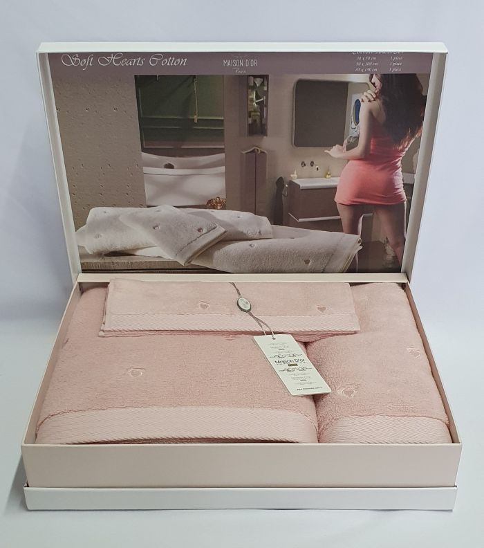 Рушники Maison D'or 3шт Soft Hearts Cotton Rose Color