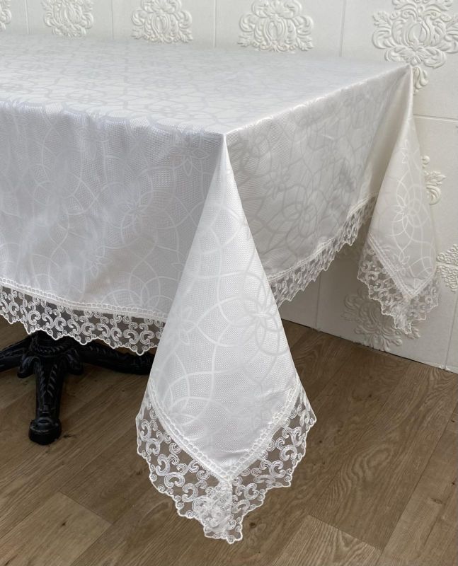 Скатертина Masali поліестер з мереживом 160х260 Model 513 Cream