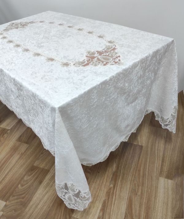 Скатертина Велюр Acme Tekstil 160x260 Damla Krem PVS